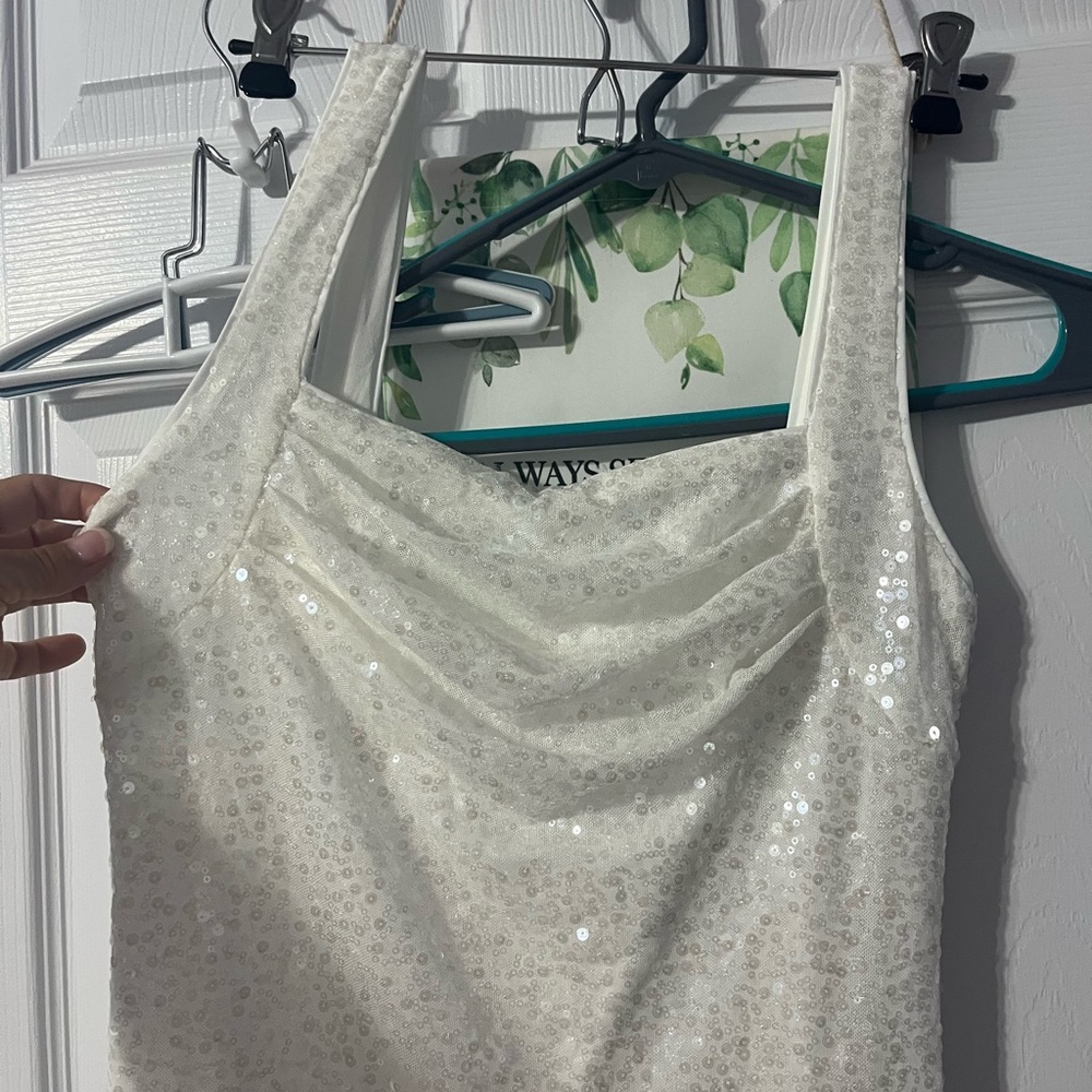 Cider White Iridescent Sequin Top